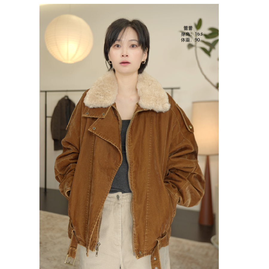 【LEILEI】蕾蕾推荐棕色复古高端洋气工装风秋冬新款翻领外套25810