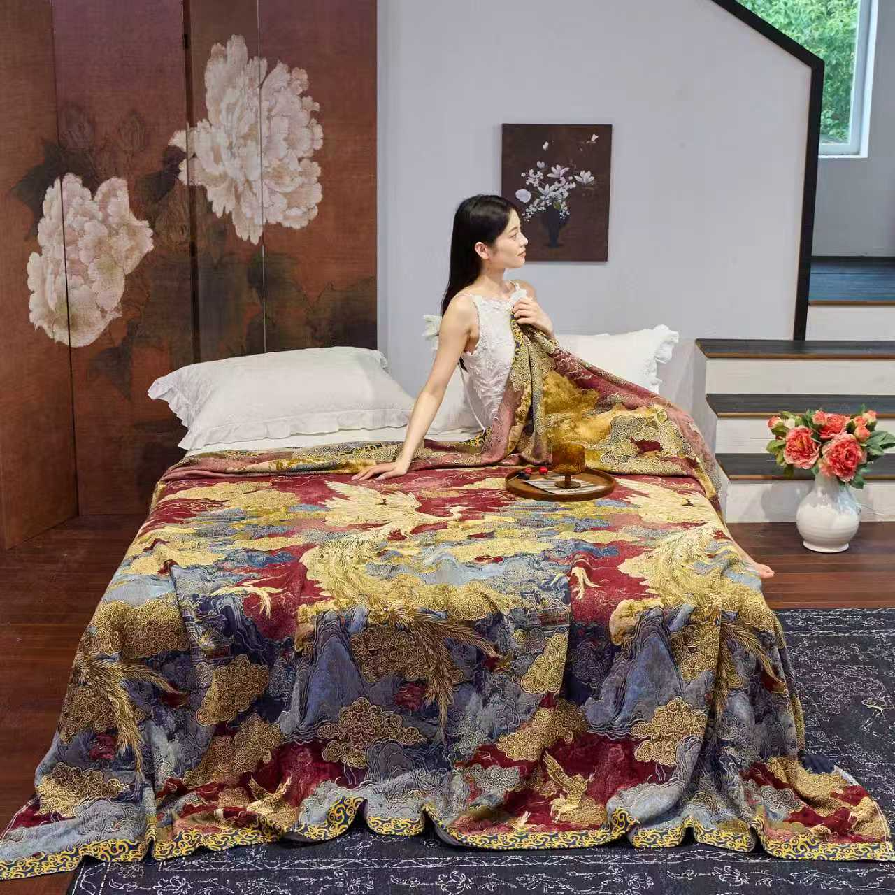 【国宾礼 高定款】凤鸣岐山 230*250 非遗文化重工提花汉锦毯