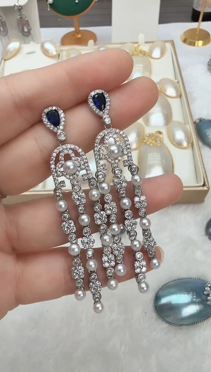 未镶嵌耳饰淡水珍珠流苏多珠