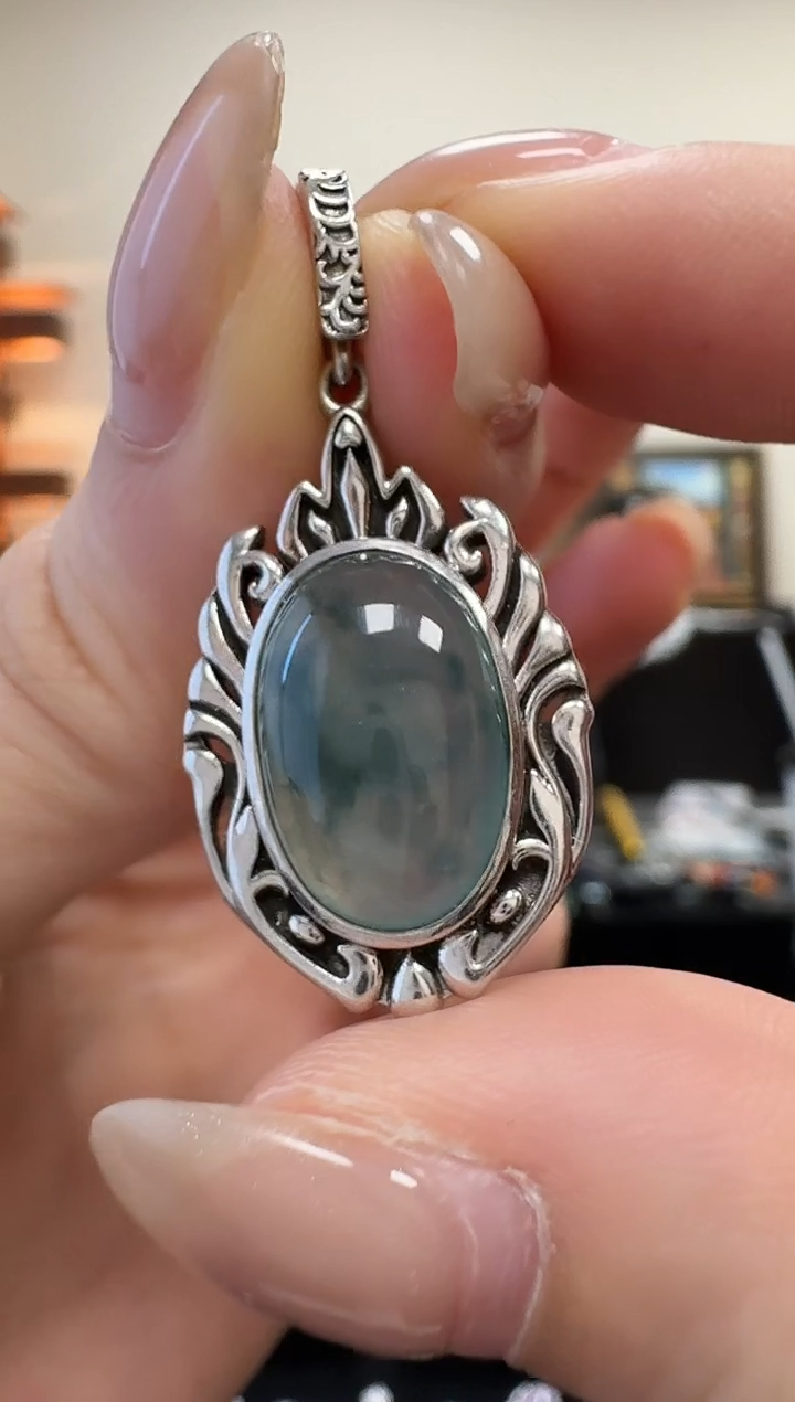 吊坠(不含链)银S925镶嵌翡翠吊坠