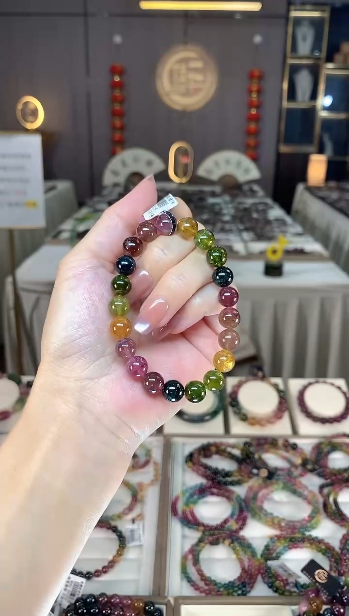 未镶嵌透净体老矿碧玺彩虹单圈手串9mm+碧玺hon多样性发一条