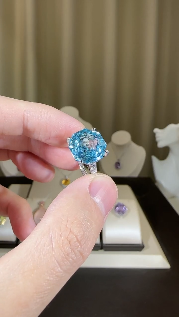 【闪购商品】托帕石戒指银S925镶嵌12mm玫瑰款