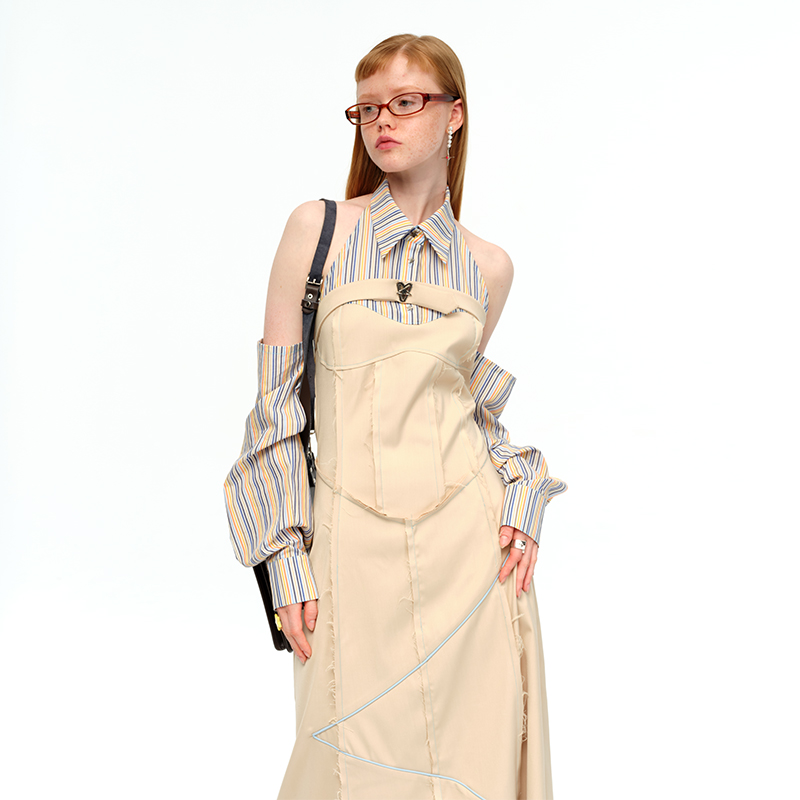 【自播】Next Passport星星扣挂脖彩虹条纹拼接连衣裙