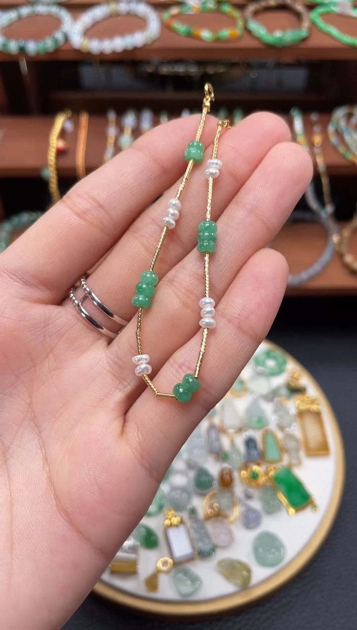 【闪购商品】翡翠套链18K金镶嵌多样性发货一个 JK708