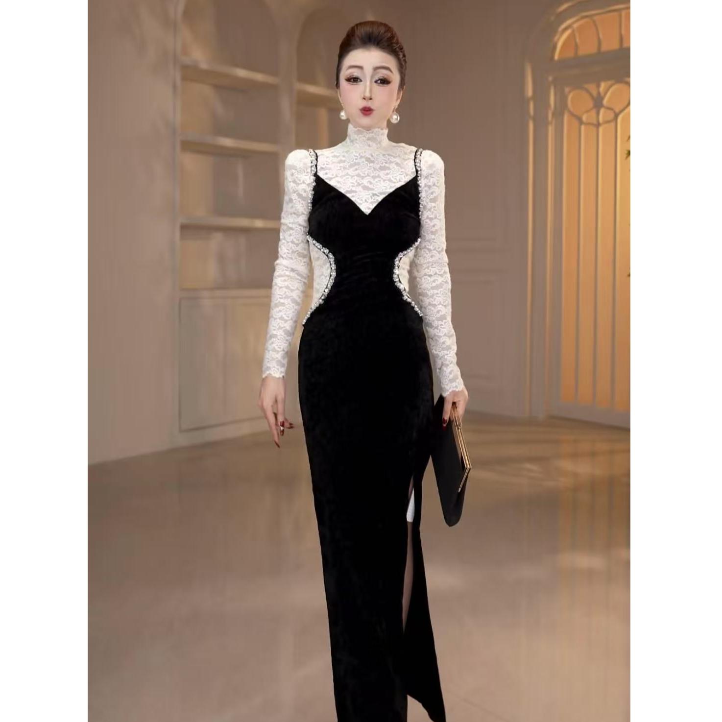 2025秋冬新款轻奢高定名媛时尚气质修身显瘦包臀连衣裙56055