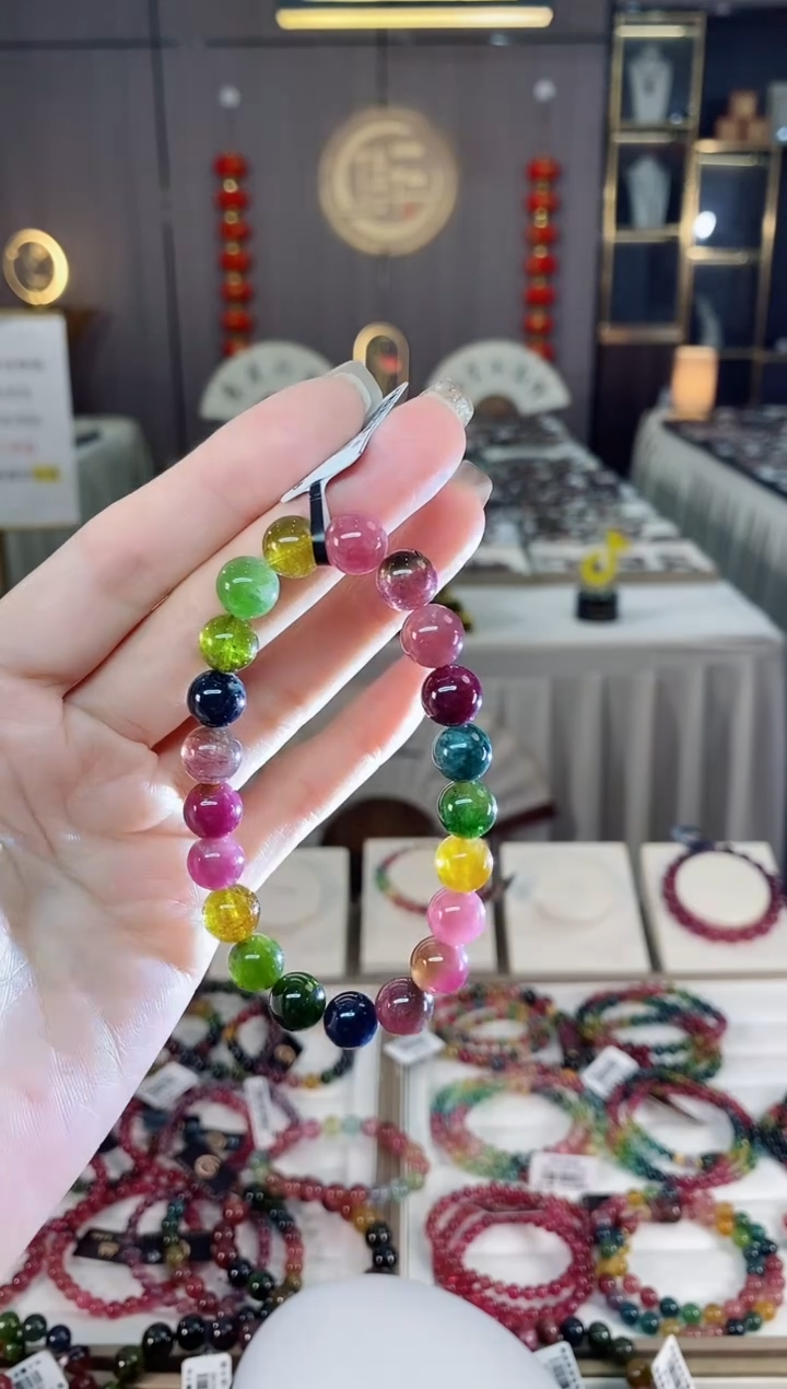 未镶嵌老矿碧玺色标单圈手串9mm+碧玺dan多样性发货一条