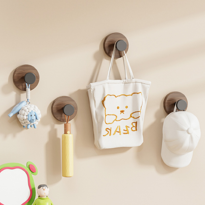 荞芬吸盘挂钩免打孔胡桃木纹粘钩卫生间强承重无痕浴室中创意古风