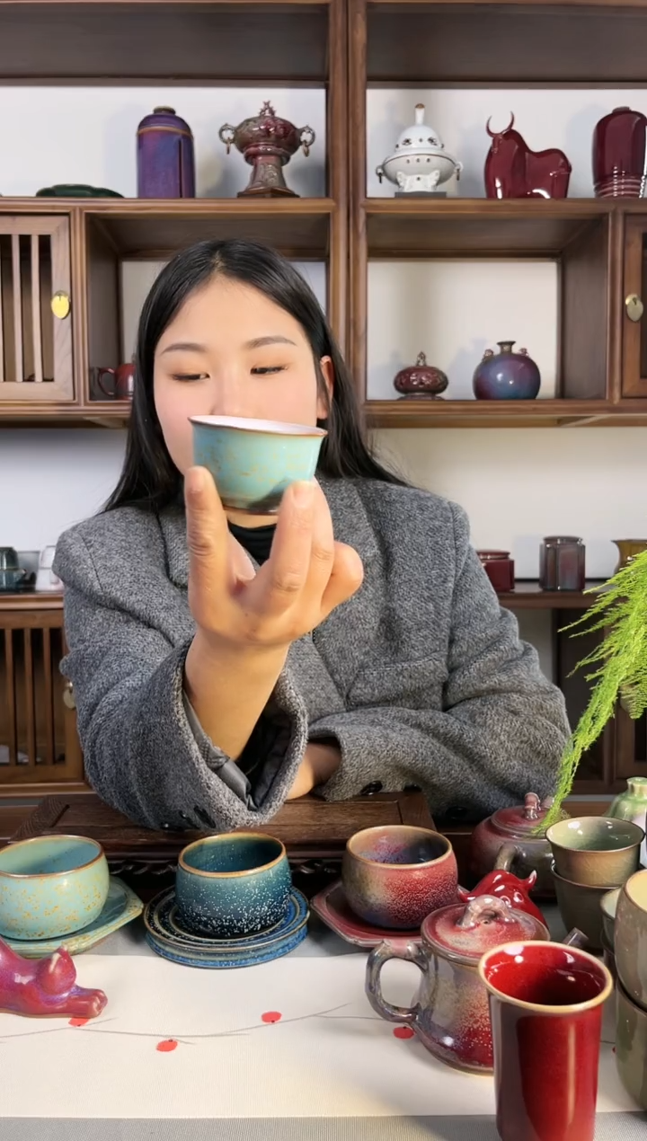 【闪购商品】瓷片钧尚源松石绿客杯