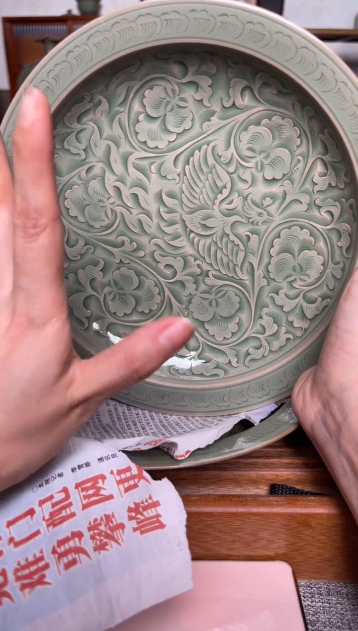 【闪购商品】其他王晓娜 纯手工秘色凤穿牡丹赏盘