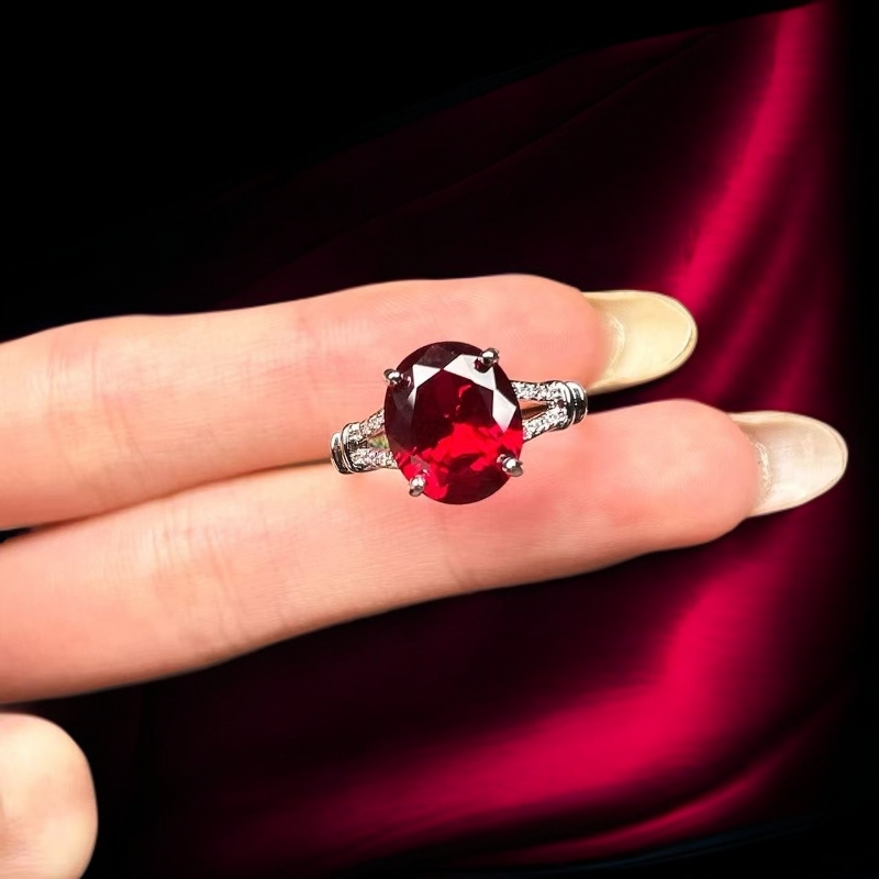 如懿高订303-轻奢培育3A红宝石精切合金戒指