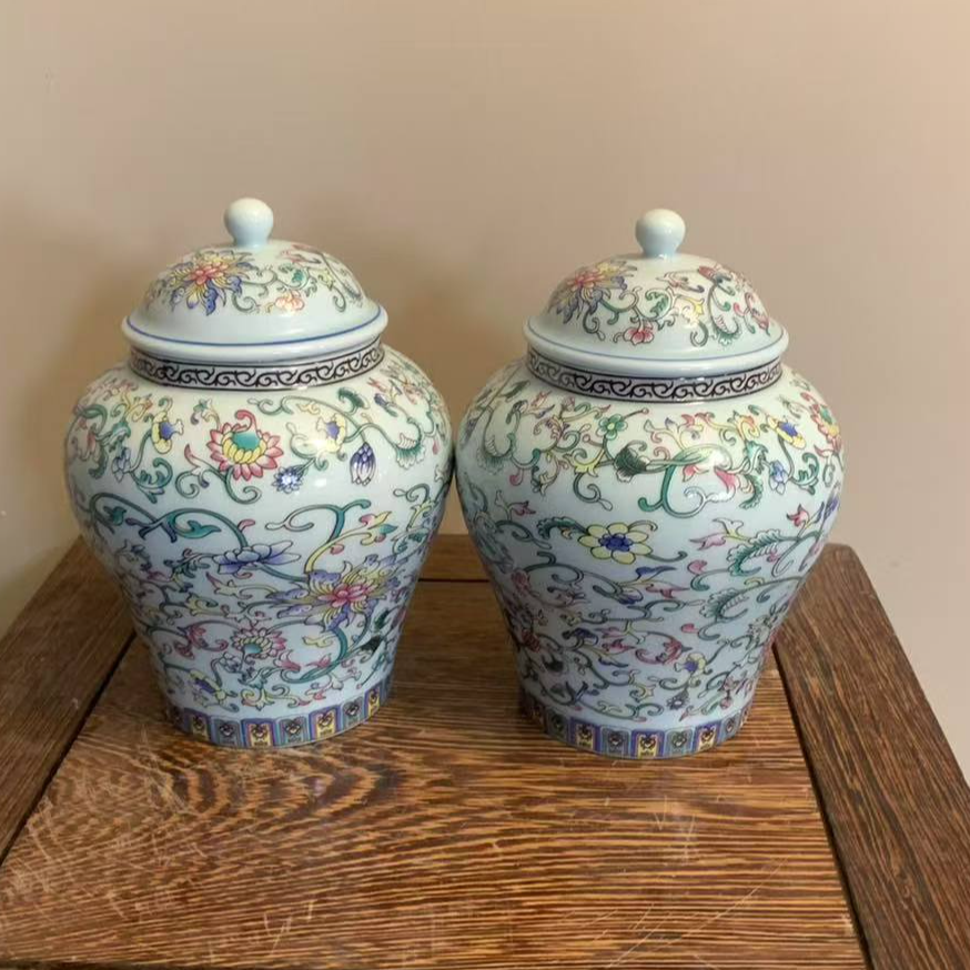 景德镇陶瓷/青花茶叶罐一对
