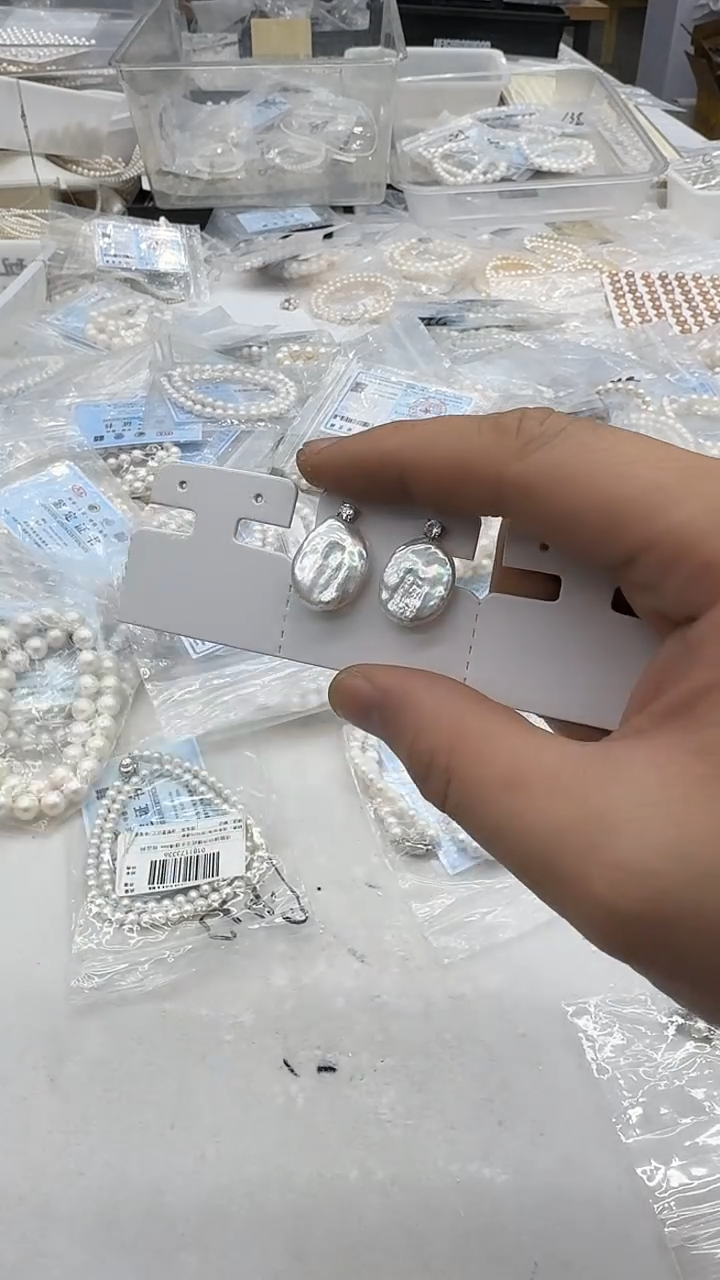 银S925镶嵌耳钉淡水珍珠15mm 巴洛克王妃