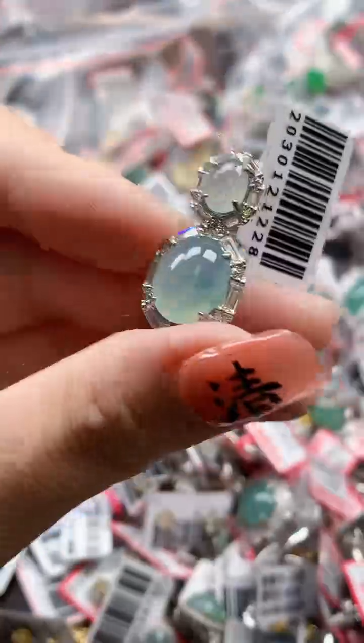 银S925镶嵌戒指翡翠天然A货缅甸翡翠