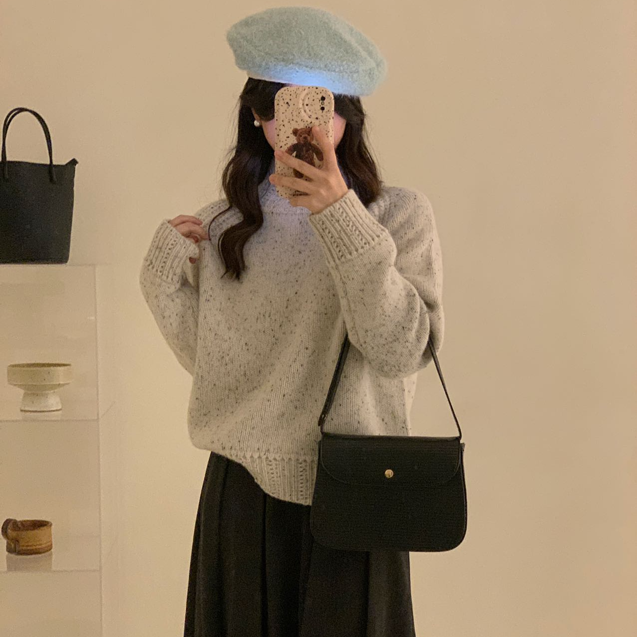 #100%绵羊毛#女圆领韩版落肩袖宽松秋季加厚羊毛衫22CZ22702