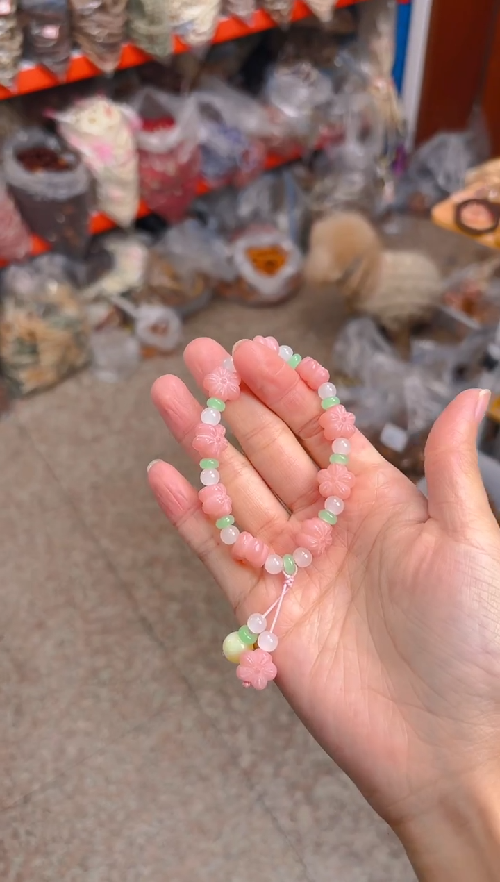 吊坠菩提根/象牙果粉色小桃花单圈