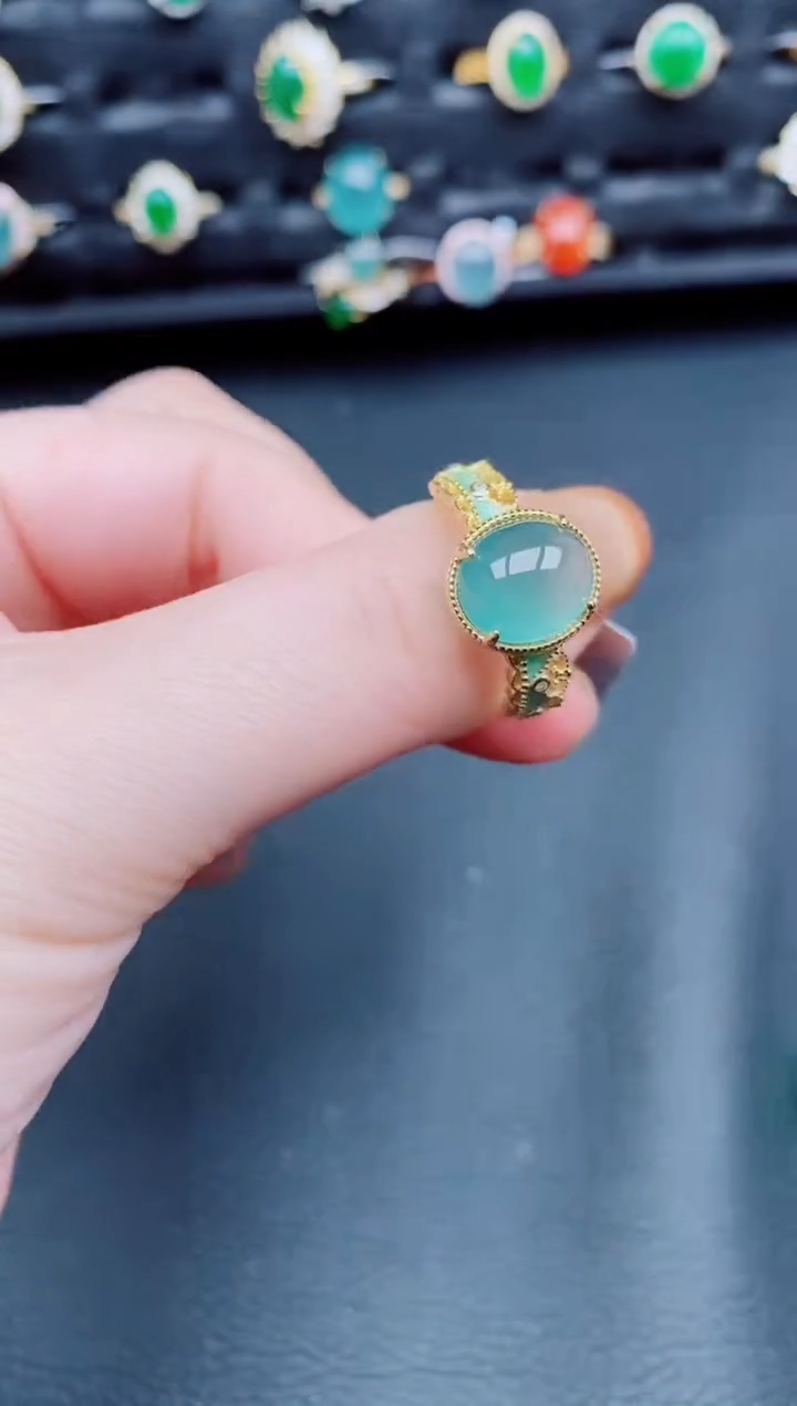 【闪购商品】翡翠戒指银S925镶嵌天然a货翡翠123