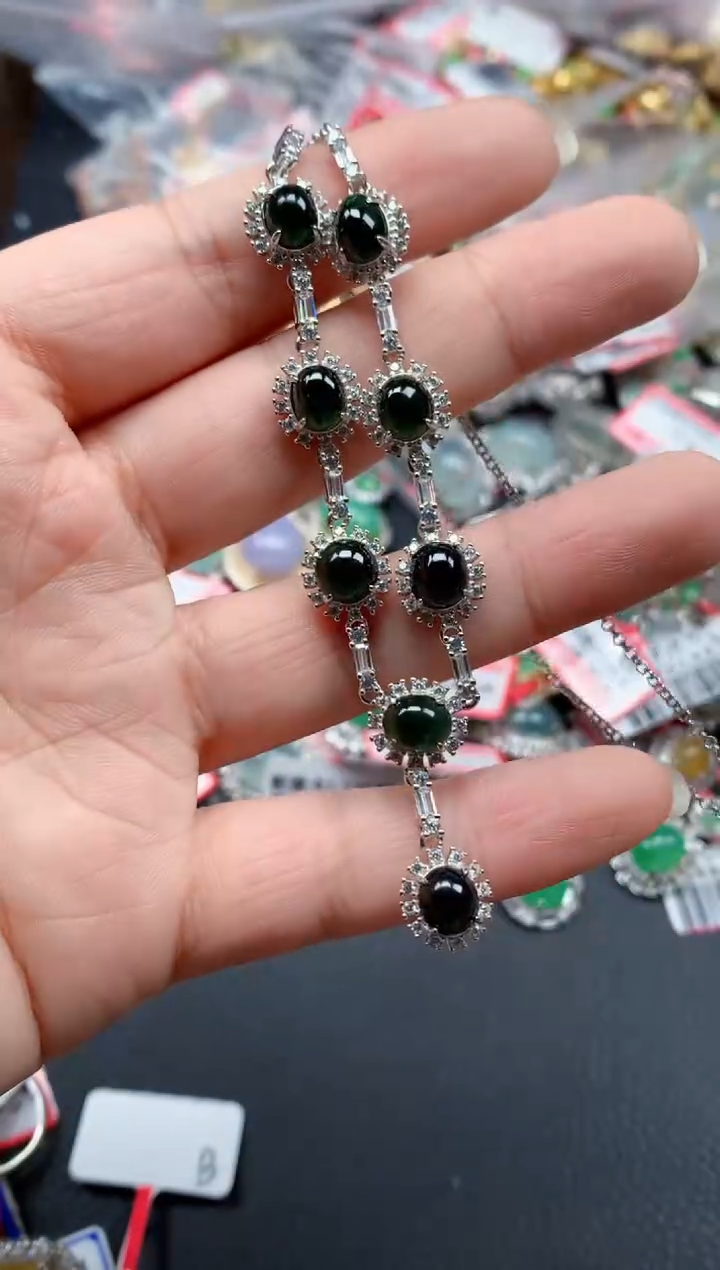 银S925镶嵌戒指翡翠天然A货缅甸翡翠