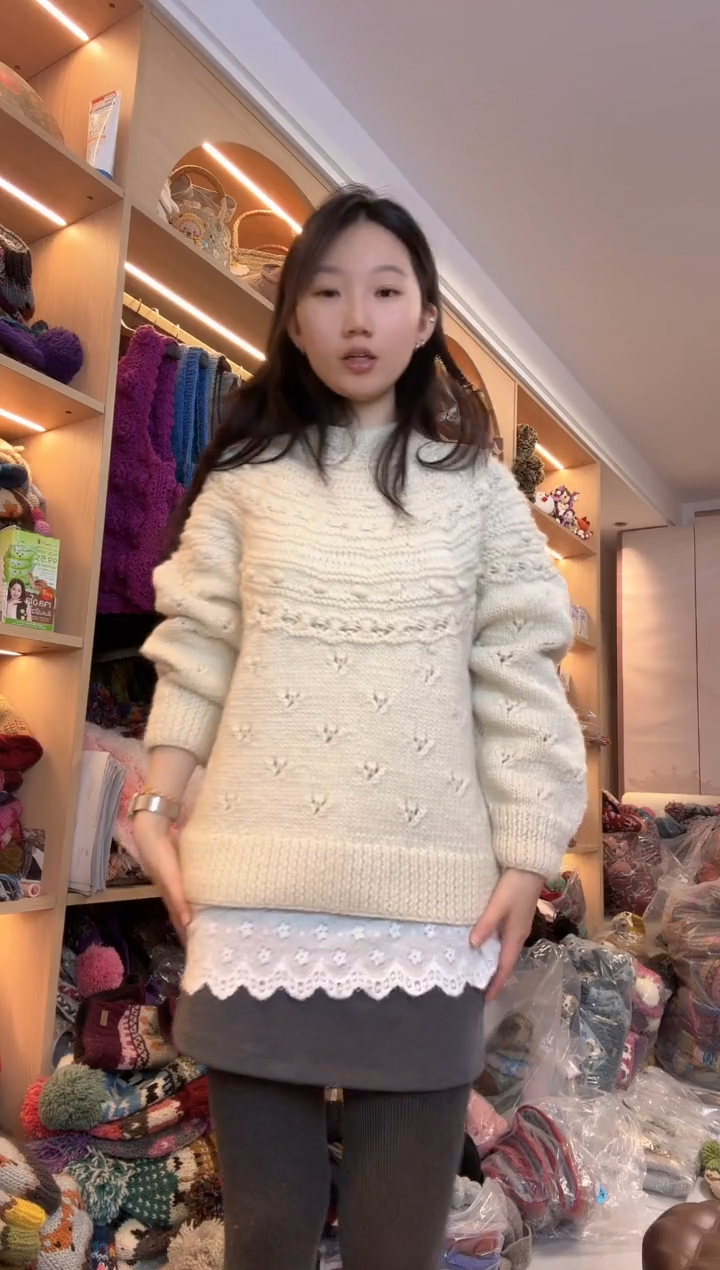 羊毛美利奴米白色套头598