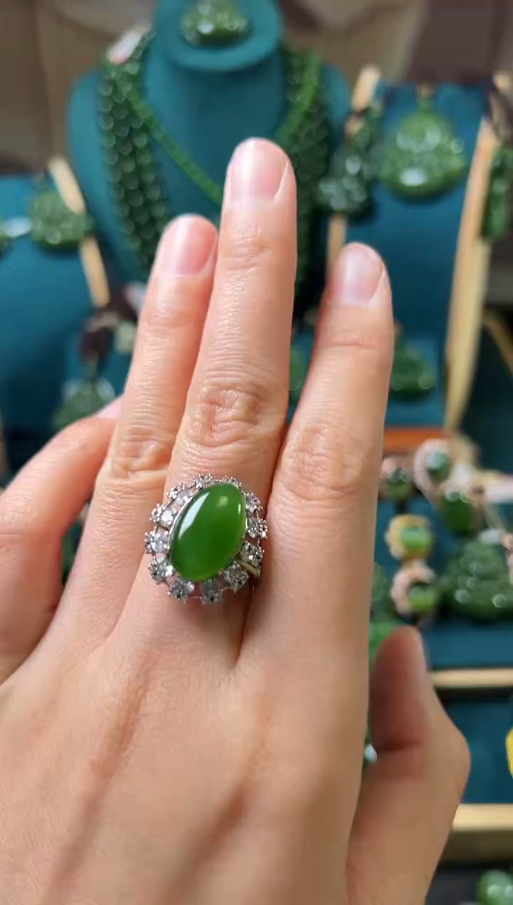 【闪购商品】和田玉（碧玉）戒指银S925镶嵌碧玉