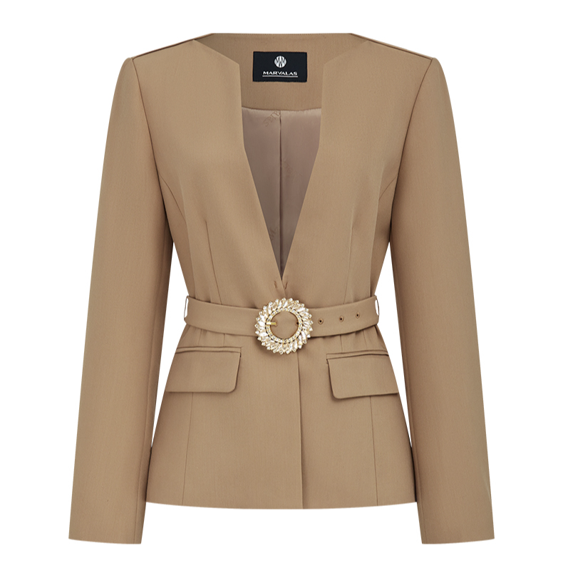 【芊芊专属】曼德诗纯色西服2024春装新款时尚设计感收腰西装外套