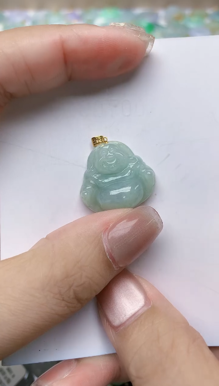 翡翠18K金镶嵌颈饰天然缅甸A货翡翠