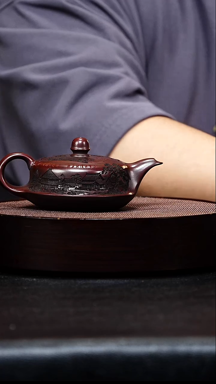 茶壶紫砂宜兴紫砂 江南山水云炉 古乌泥