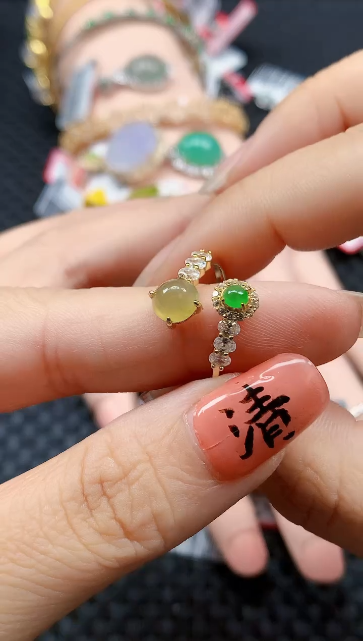 银S925镶嵌戒指翡翠天然A货缅甸翡翠