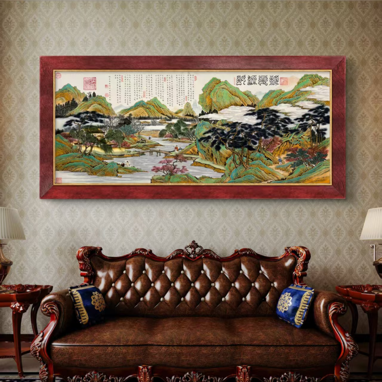 《桃花源记》杭州锦丝绫布软装裱