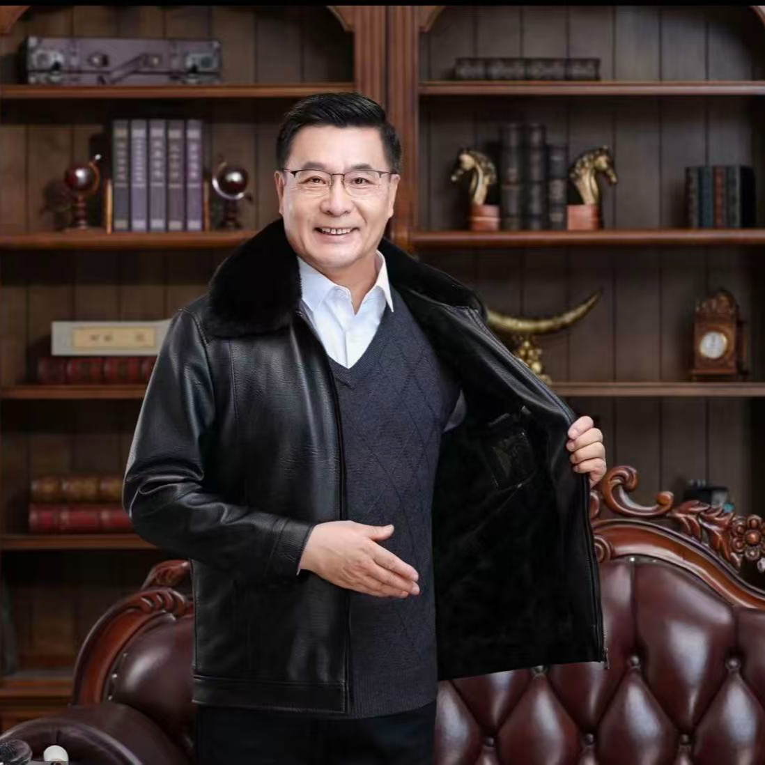 2025年新款毛领皮衣皮夹克加绒秋季翻领-A014