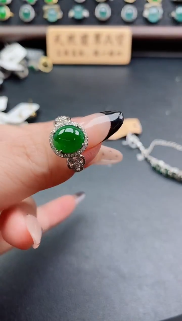 银S925镶嵌戒指翡翠1
