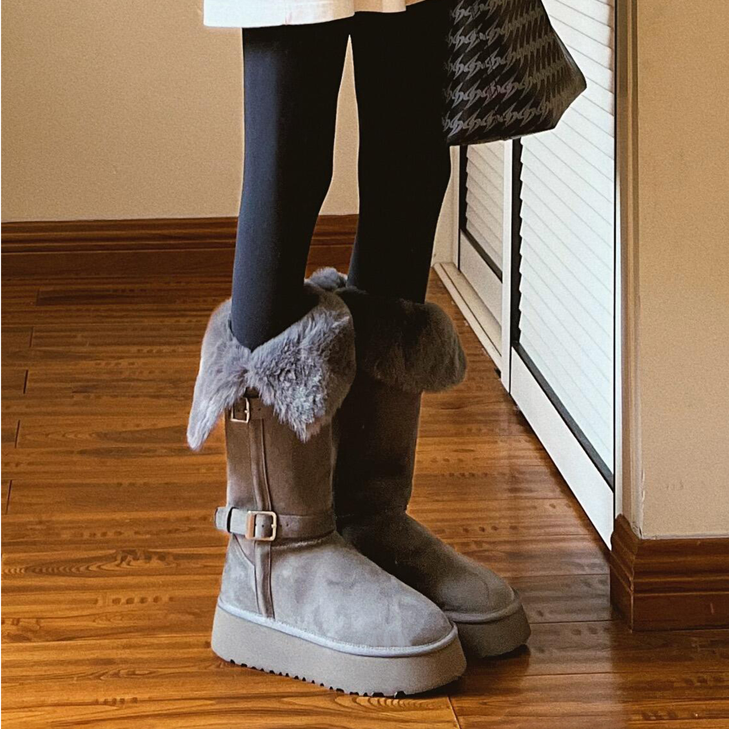 小个子厚底灰色长筒雪地靴女2025冬新款增高加绒加厚保暖东北棉鞋