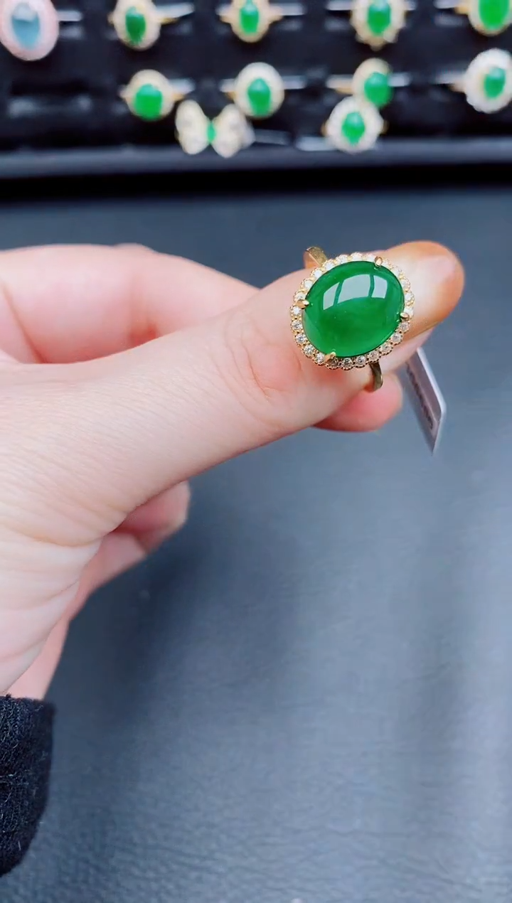 【闪购商品】翡翠戒指银S925镶嵌天然a货翡翠99