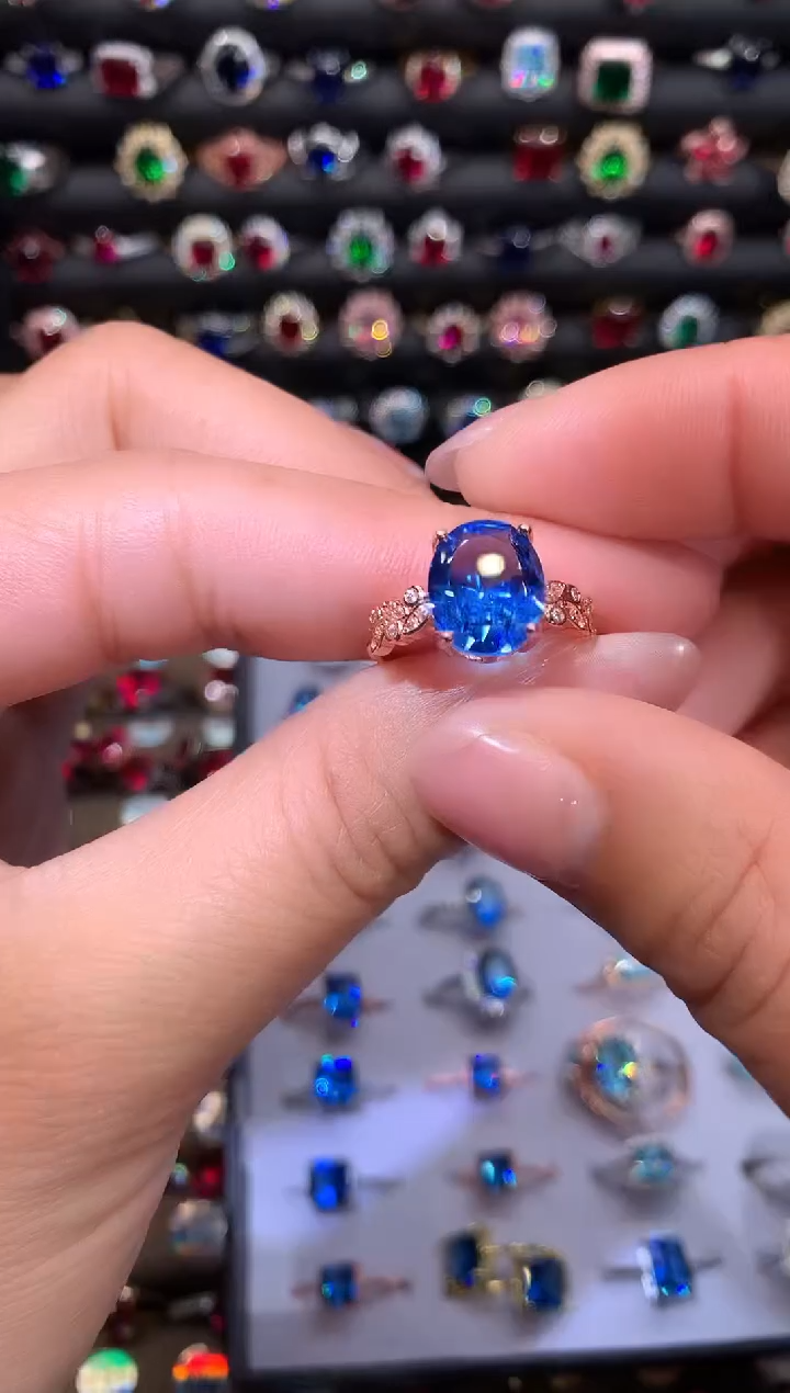 【闪购商品】蓝宝石戒指银S925镶嵌矢车菊911玫瑰金