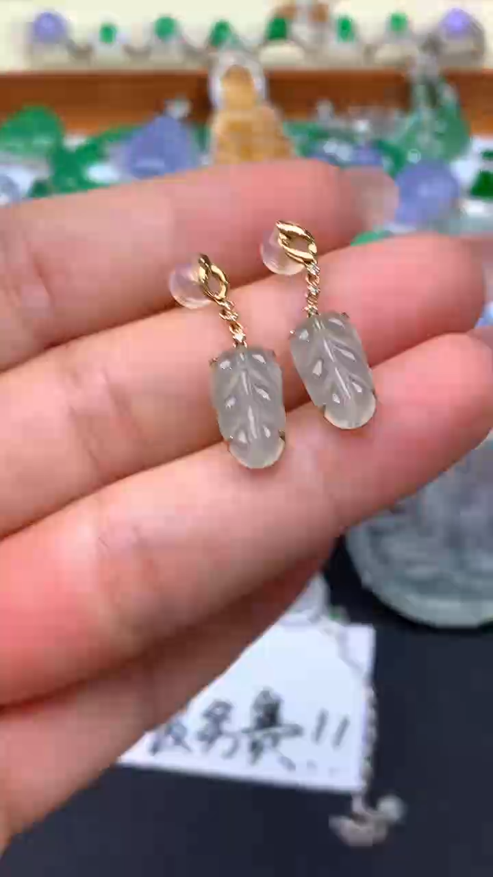 【闪购商品】翡翠耳饰18K金镶嵌112-天然翡翠