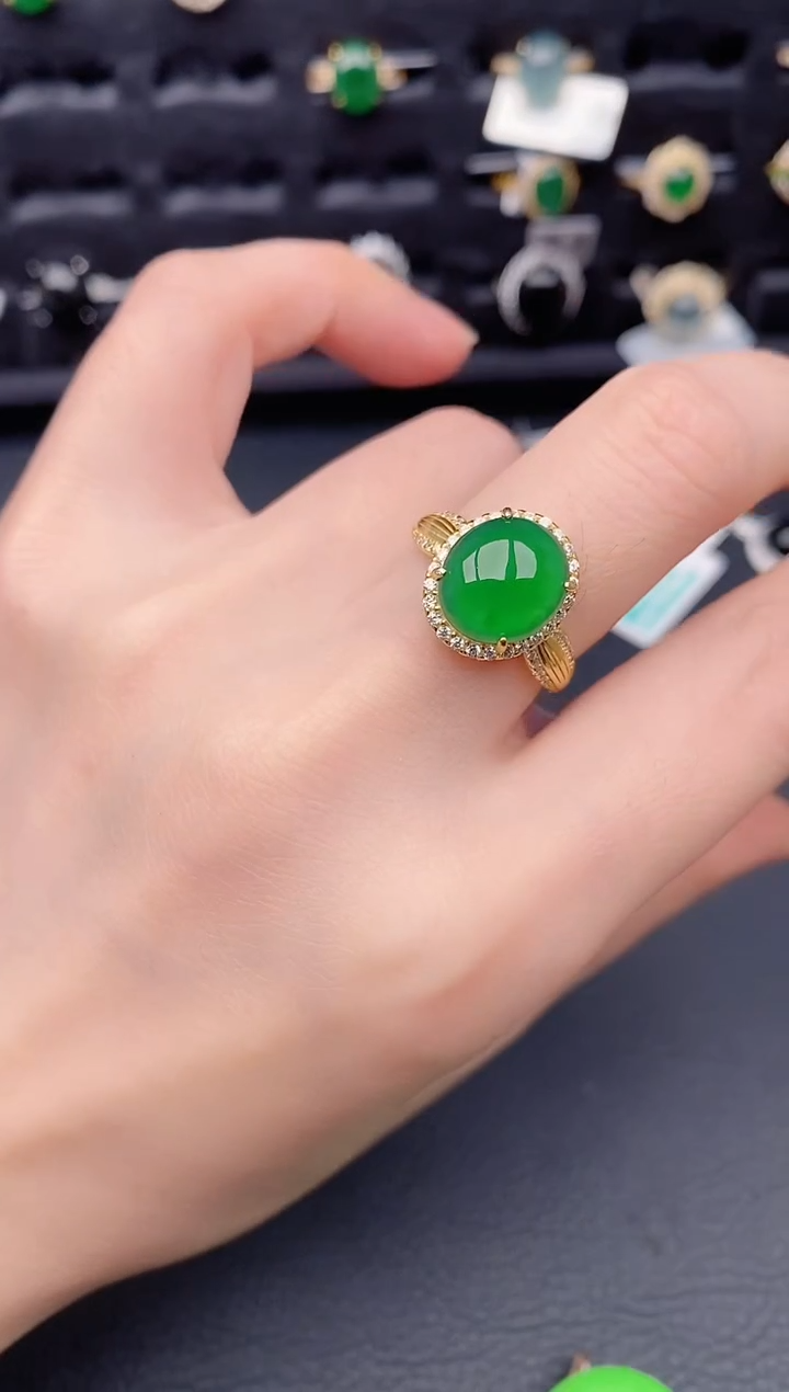 银S925镶嵌戒指翡翠天然a货翡翠367