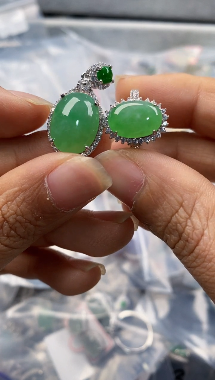 银S925镶嵌戒指翡翠444---7