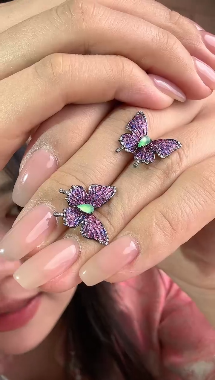 【闪购商品】定制翡翠18K金镶嵌紫蝴蝶一对3800+380