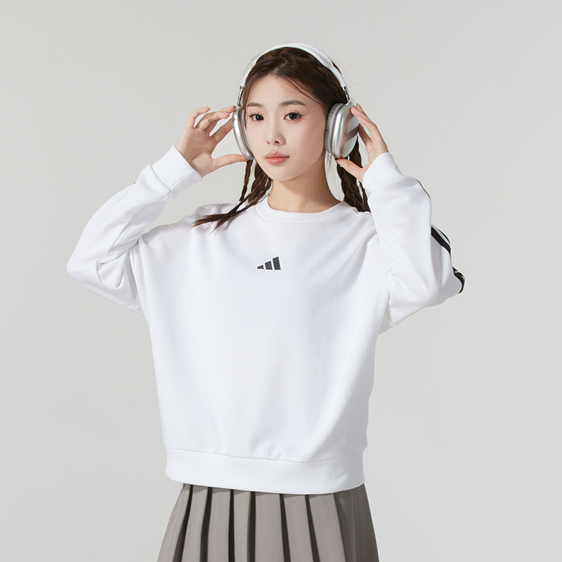 【流光风】阿迪达斯女装白色卫衣2025休闲套头衫健身训练休闲上衣