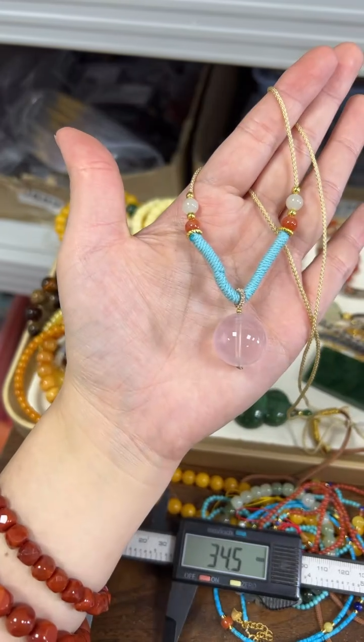 项链未镶嵌水晶六芒星粉晶圆珠编制款吊坠项链[44]