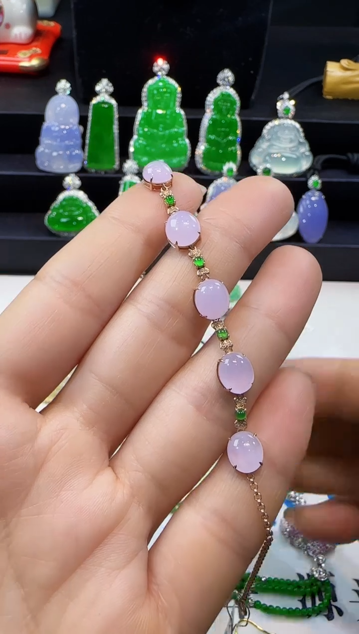 【闪购商品】翡翠手链18K金镶嵌手链