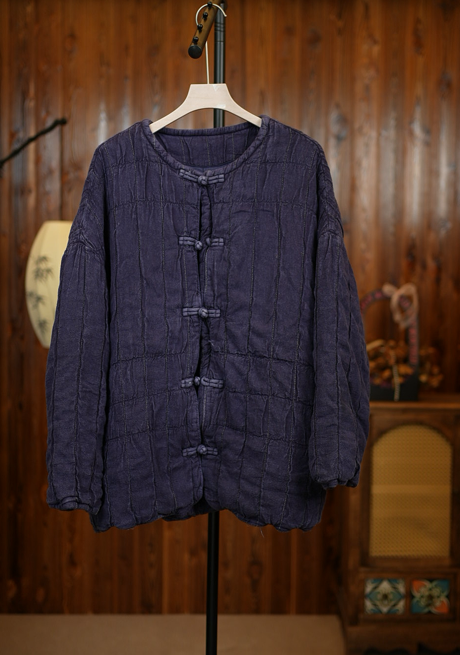 山木间肌理亚麻加厚盘扣棉服QXX25AW72