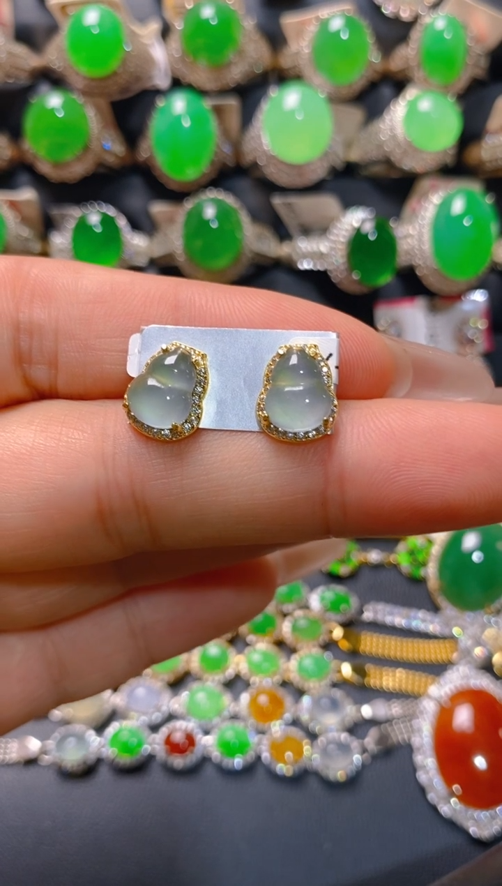 【闪购商品】翡翠银S925镶嵌耳饰天然A货翡翠1