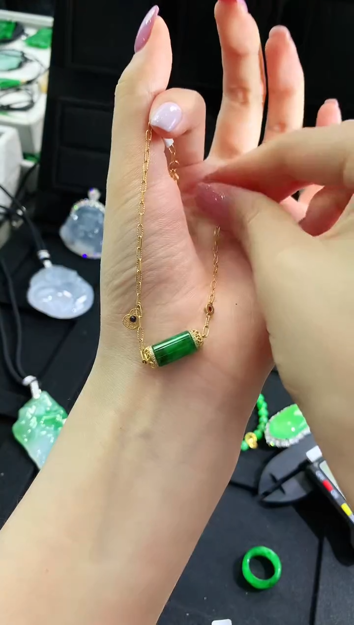 【闪购商品】翡翠手链18K金镶嵌手链