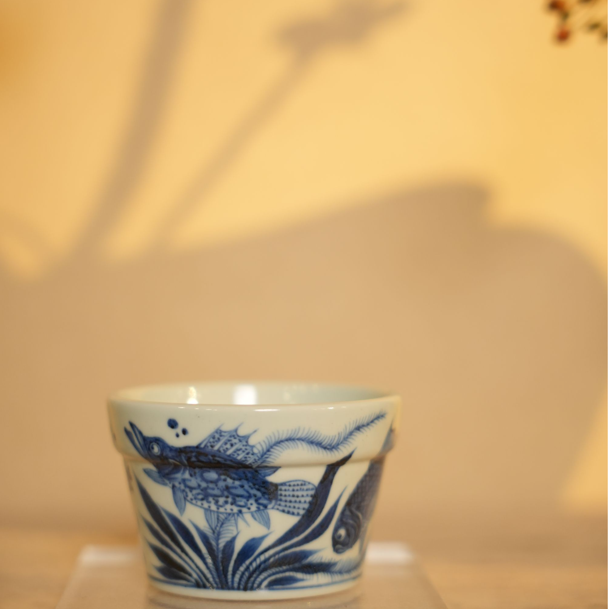 瓷露露元青花鱼藻异型小杯景德镇陶瓷手工手绘