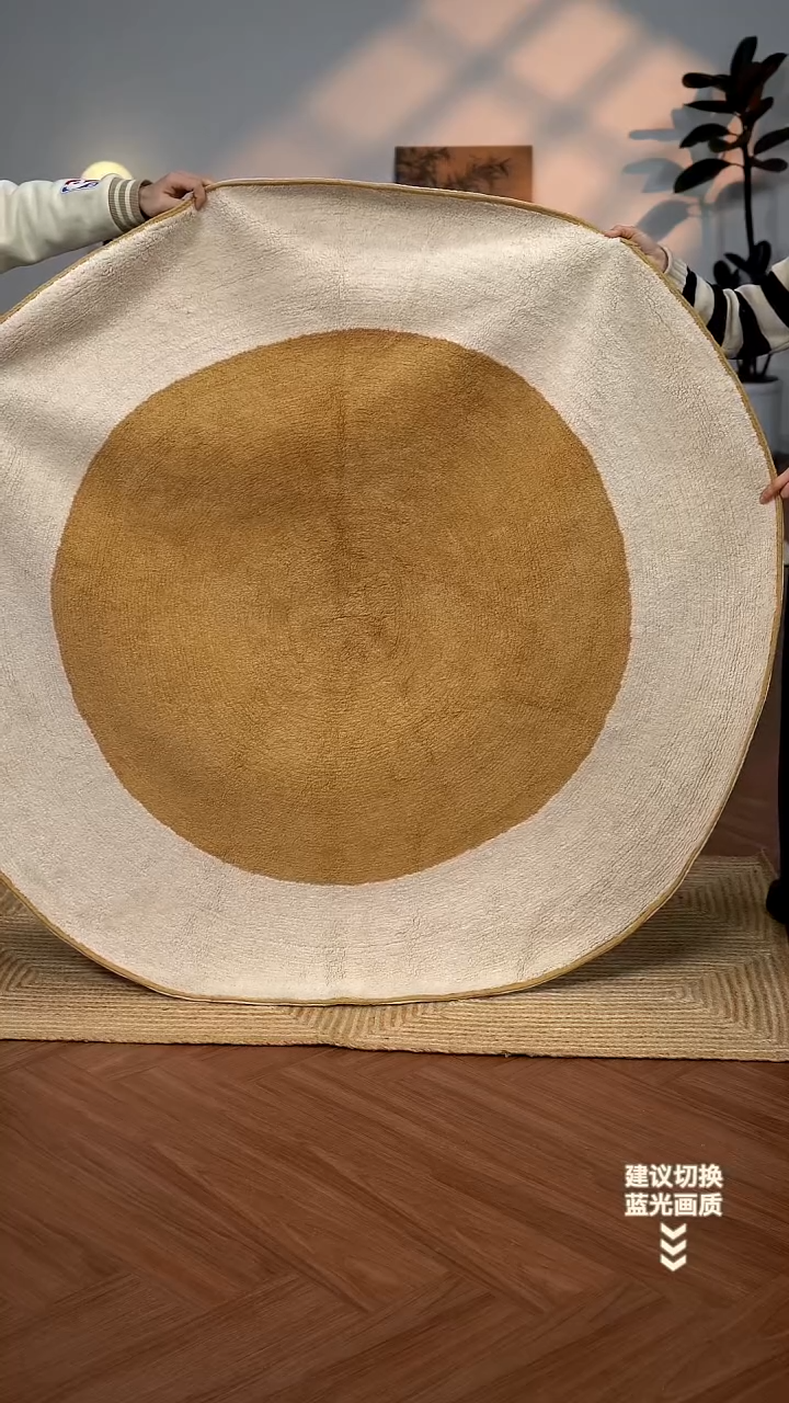 棉【150*150】印度进口手工超柔纯棉圆地毯【咖色】