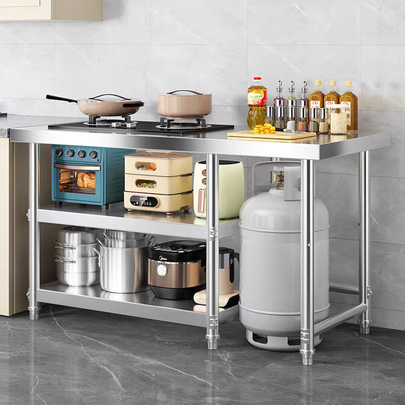 不锈钢厨房灶台架三层操作台煤气灶架子切菜剁肉可开孔嵌入式商用