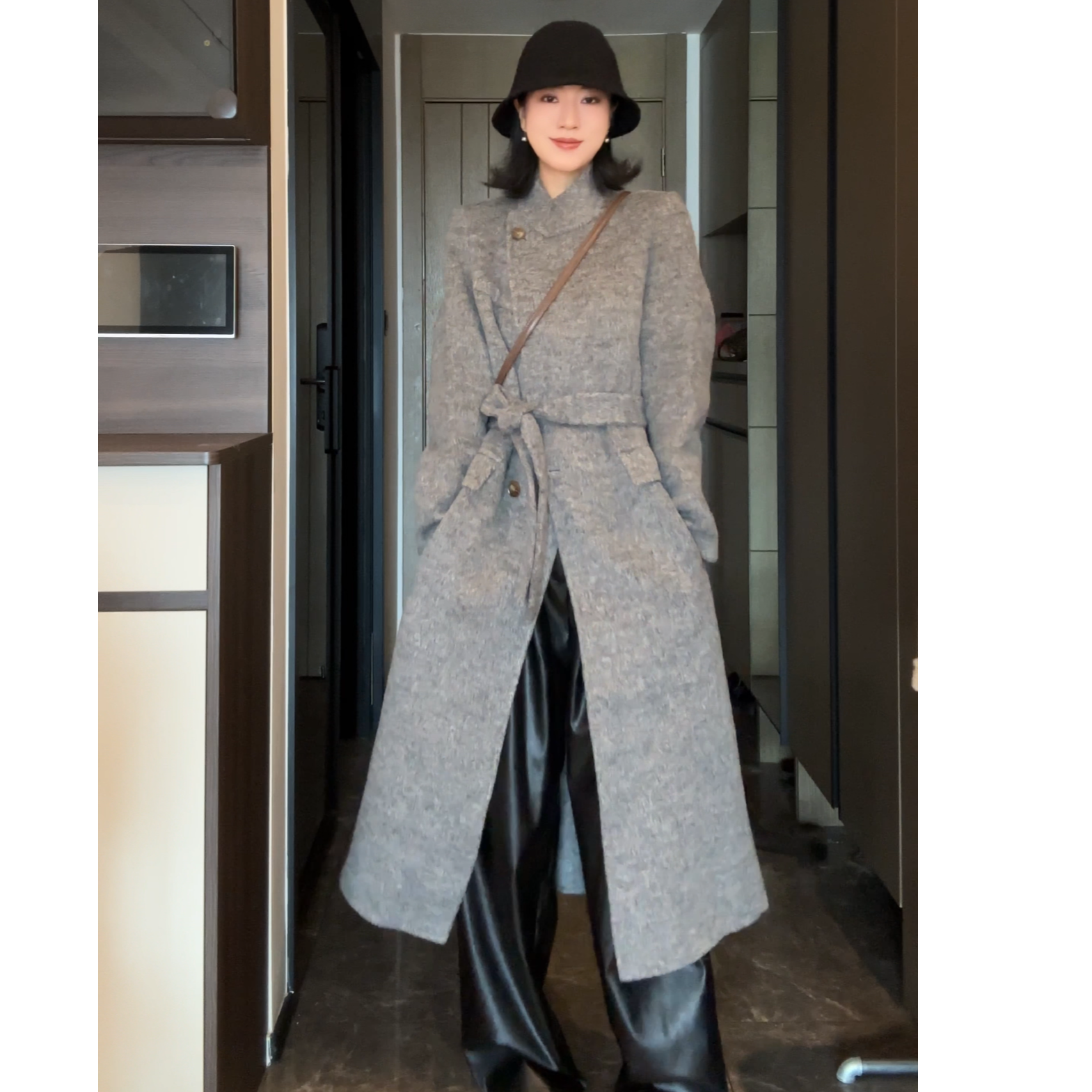 秋冬新品长款小烟囱领气质长款羊毛大衣外套AW577-斑鸠灰