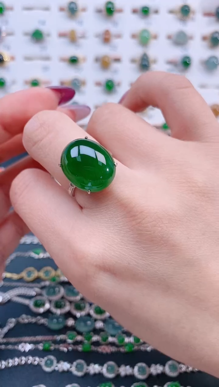 银S925镶嵌戒指翡翠天然翡翠