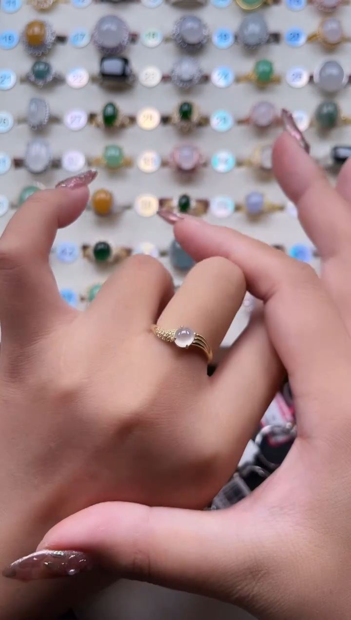 翡翠戒指银S925镶嵌天然A货翡翠戒指