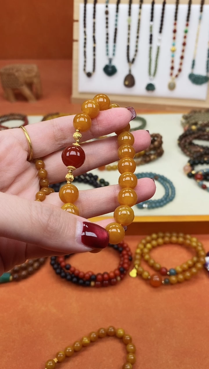 手链蜜蜡未镶嵌单圈10蜜蜡南红玛瑙手串